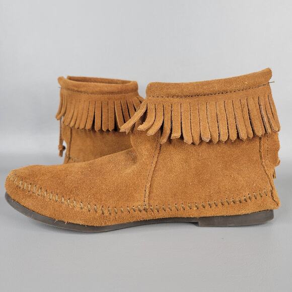 Minnetonka Womens Back Zip Hardsole Ankle Bootie Round Toe Suede Brown Size 7 - Picture 5 of 12